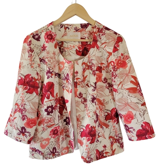 ALEXIS Pastel Floral Linen Blend Open Jacket Sz 13/Misses 12 Office Career Chic - Picture 11 of 11